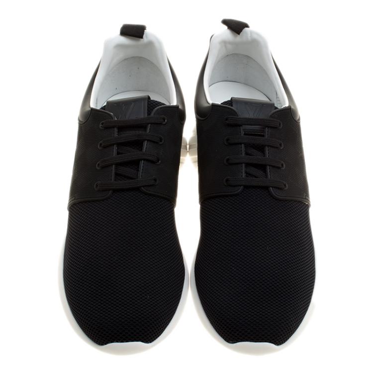Pre Owned Louis Vuitton Black Damier Infini Leather and Mesh Fastlane Sneakers Size 43.5