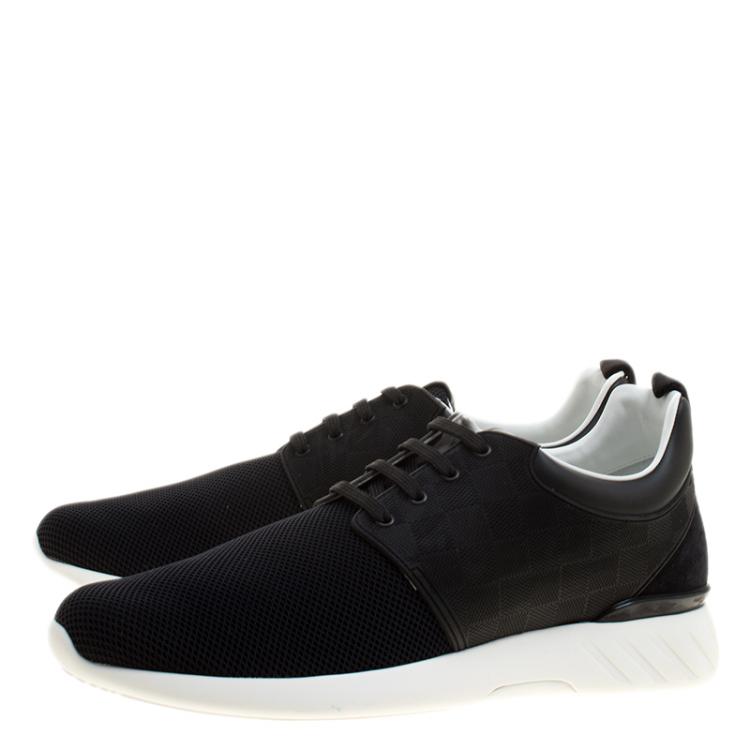 Pre Owned Louis Vuitton Black Damier Infini Leather and Mesh Fastlane Sneakers Size 43.5