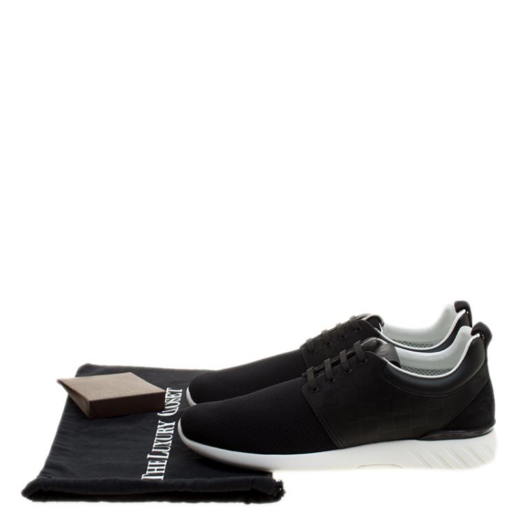 Pre Owned Louis Vuitton Black Damier Infini Leather and Mesh Fastlane Sneakers Size 43.5