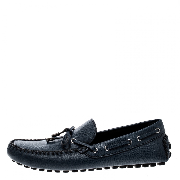 Pre Owned Louis Vuitton Navy Blue Leather Gloria Loafers Size 42
