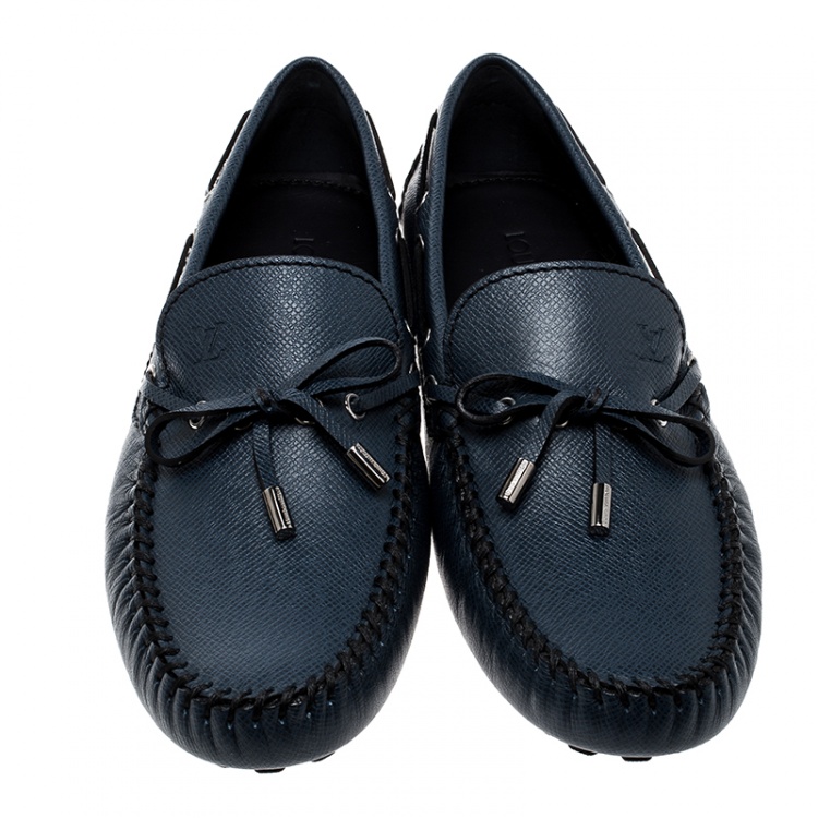 Pre Owned Louis Vuitton Navy Blue Leather Gloria Loafers Size 42