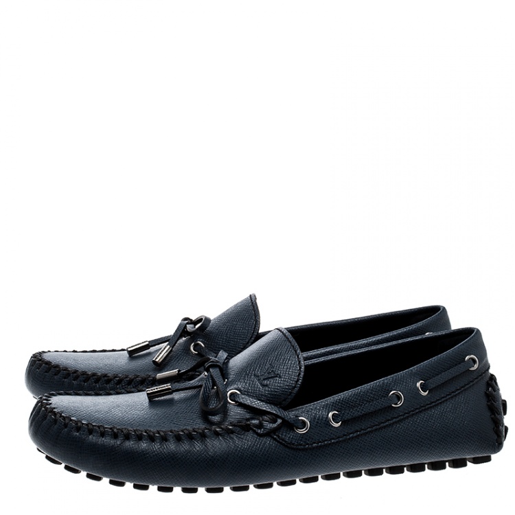 Pre Owned Louis Vuitton Navy Blue Leather Gloria Loafers Size 42