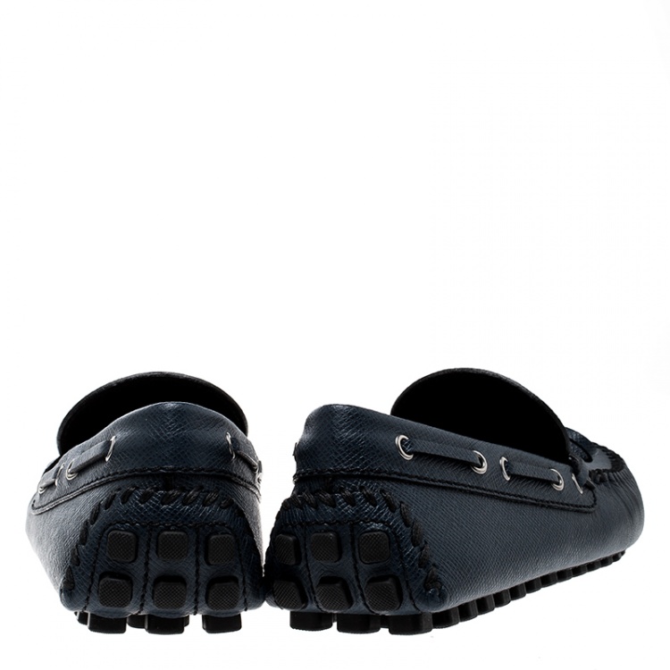 Pre Owned Louis Vuitton Navy Blue Leather Gloria Loafers Size 42