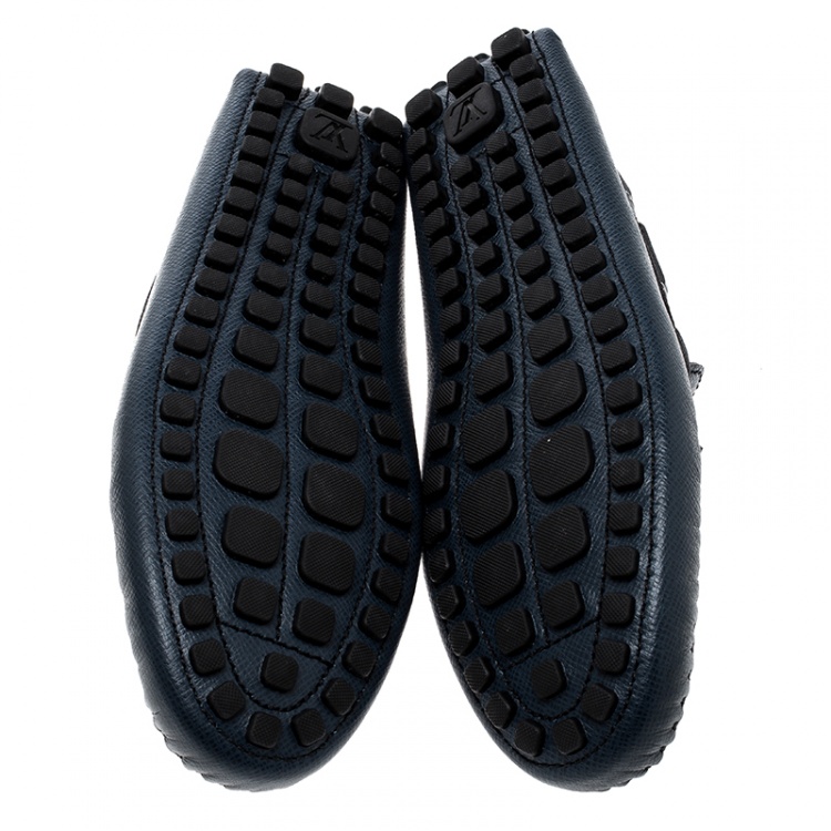 Pre Owned Louis Vuitton Navy Blue Leather Gloria Loafers Size 42
