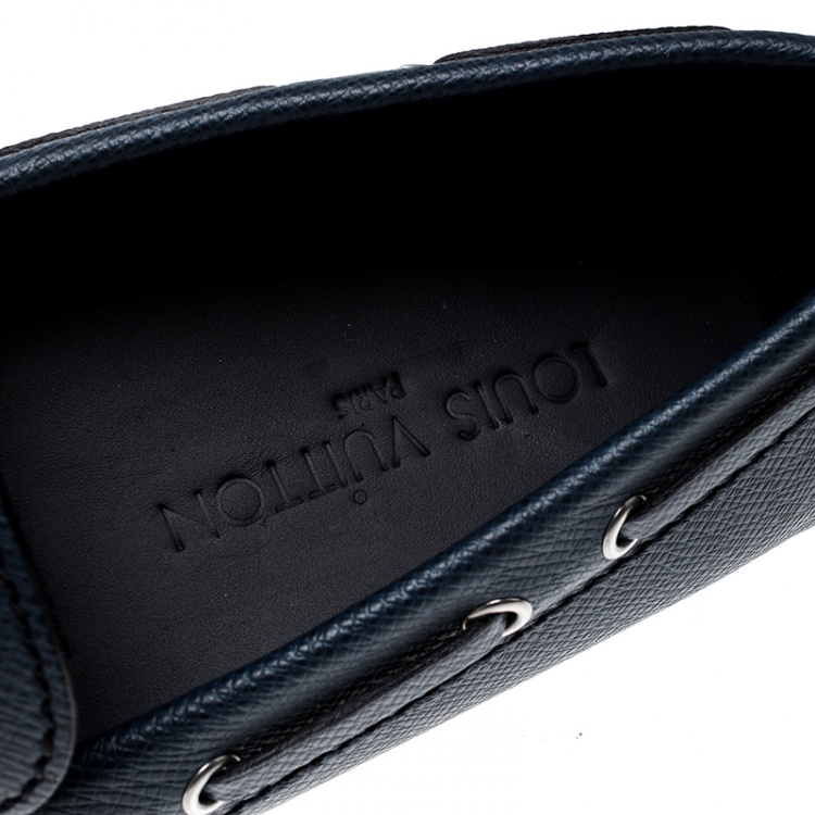 Pre Owned Louis Vuitton Navy Blue Leather Gloria Loafers Size 42