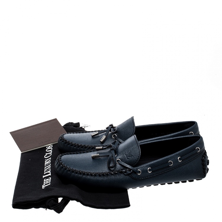 Pre Owned Louis Vuitton Navy Blue Leather Gloria Loafers Size 42