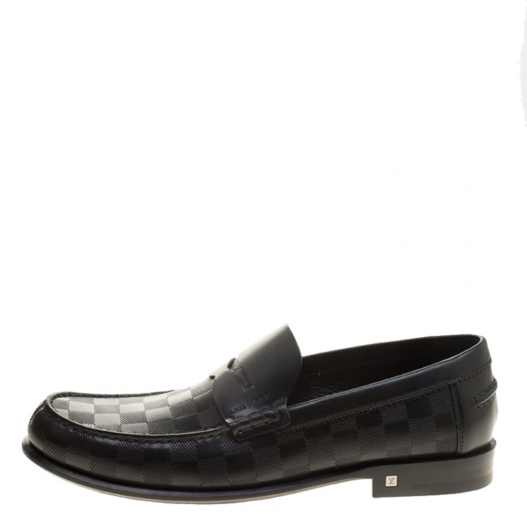 Pre Owned Louis Vuitton Black Damier Embossed Outline Loafers Size 41