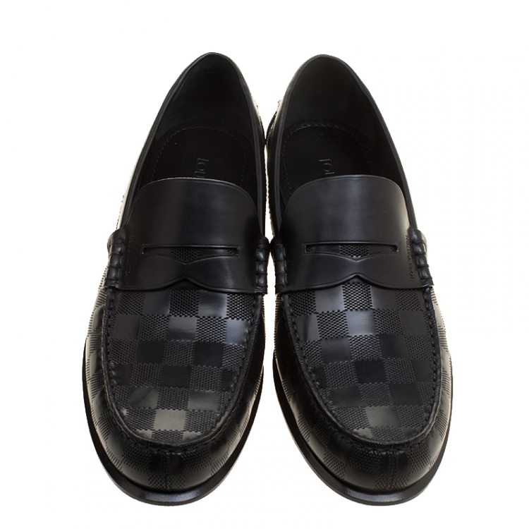 Pre Owned Louis Vuitton Black Damier Embossed Outline Loafers Size 41
