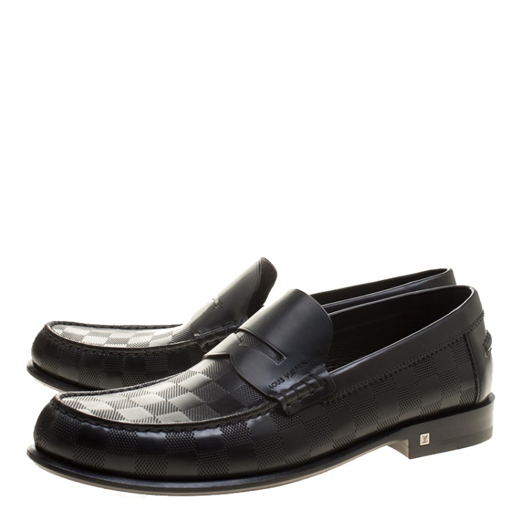 Pre Owned Louis Vuitton Black Damier Embossed Outline Loafers Size 41