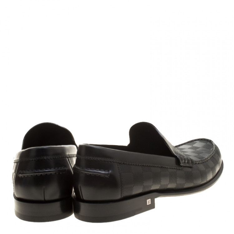 Pre Owned Louis Vuitton Black Damier Embossed Outline Loafers Size 41