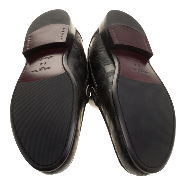 Pre Owned Louis Vuitton Black Damier Embossed Outline Loafers Size 41
