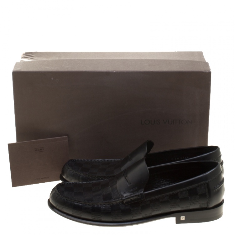 Pre Owned Louis Vuitton Black Damier Embossed Outline Loafers Size 41
