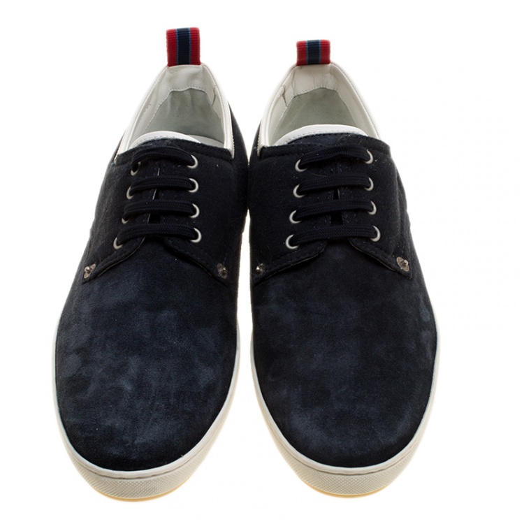 Pre Owned Louis Vuitton Blue Suede and Cotton Team Derby Sneakers Size 42