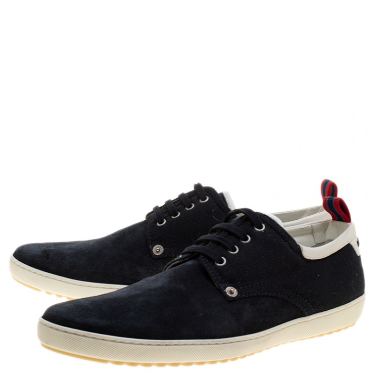 Pre Owned Louis Vuitton Blue Suede and Cotton Team Derby Sneakers Size 42