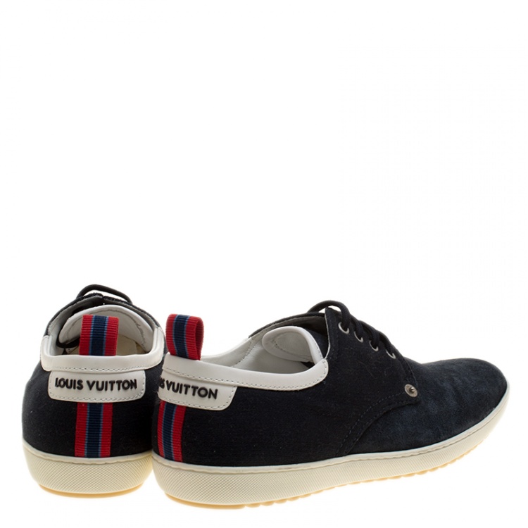 Pre Owned Louis Vuitton Blue Suede and Cotton Team Derby Sneakers Size 42