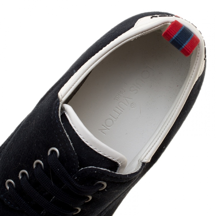 Pre Owned Louis Vuitton Blue Suede and Cotton Team Derby Sneakers Size 42