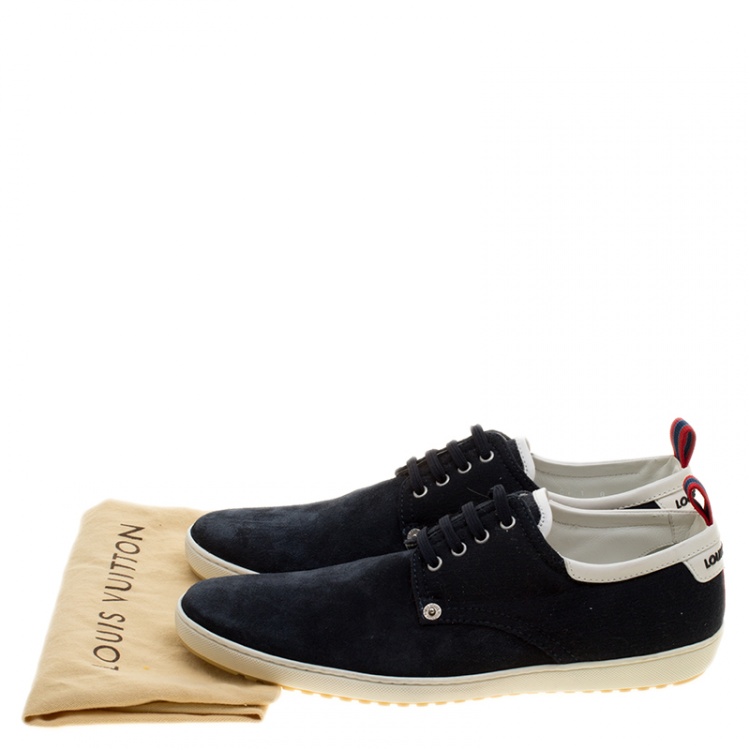 Pre Owned Louis Vuitton Blue Suede and Cotton Team Derby Sneakers Size 42