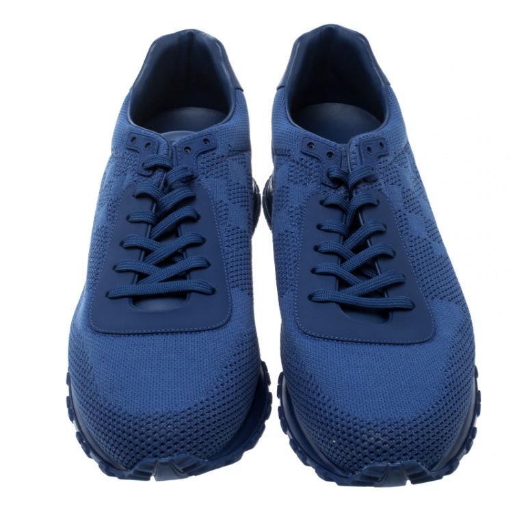 مملوكة مسبقًا Louis Vuitton Blue Damier Mesh Run Away Lace Up Sneakers Size 45