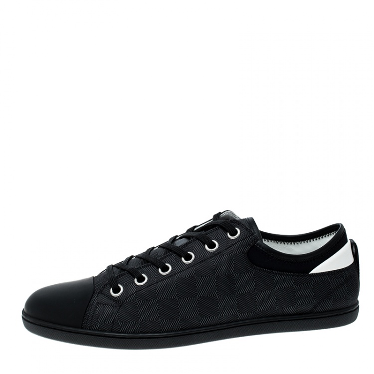 Pre Owned Louis Vuitton Damier Graphite Nylon and Leather Baseball Low Top Sneakers Size 42.5