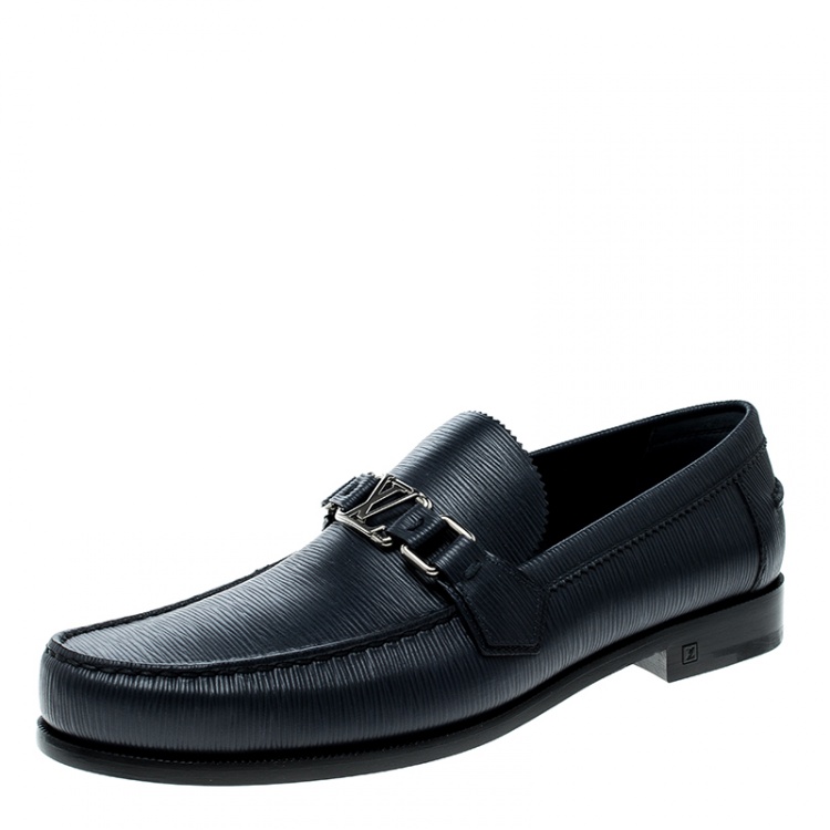 Louis Vuitton Blue/Black Leather Major Loafers Size 40.5 Louis