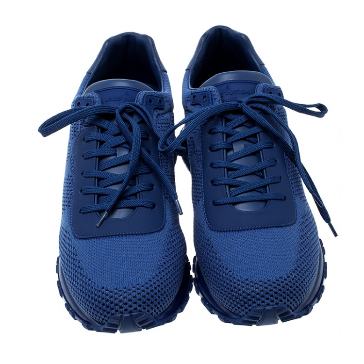 Pre Owned Louis Vuitton Blue Damier Mesh Run Away Lace Up Sneakers Size 43