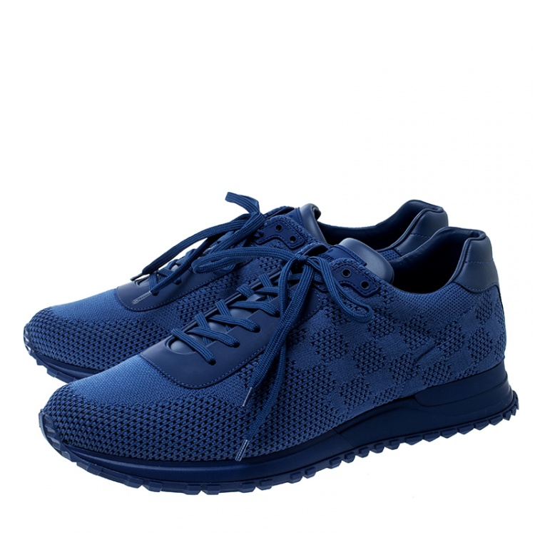 Pre Owned Louis Vuitton Blue Damier Mesh Run Away Lace Up Sneakers Size 43