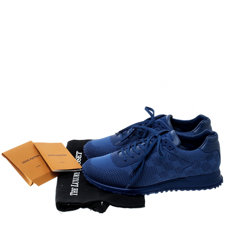 Pre Owned Louis Vuitton Blue Damier Mesh Run Away Lace Up Sneakers Size 43