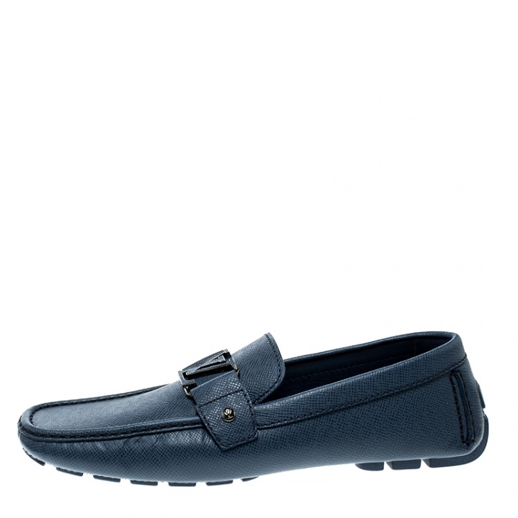 Pre Owned Louis Vuitton Blue Leather Monte Carlo Loafers Size 43