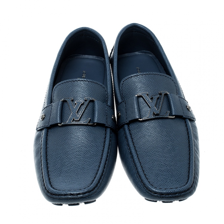Pre Owned Louis Vuitton Blue Leather Monte Carlo Loafers Size 43