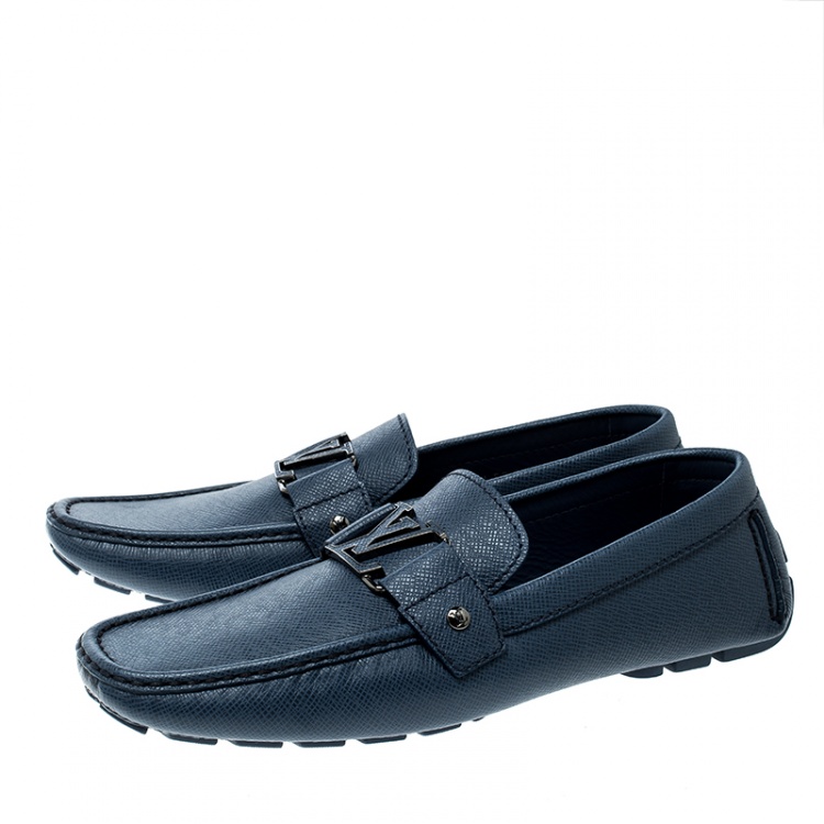 Pre Owned Louis Vuitton Blue Leather Monte Carlo Loafers Size 43