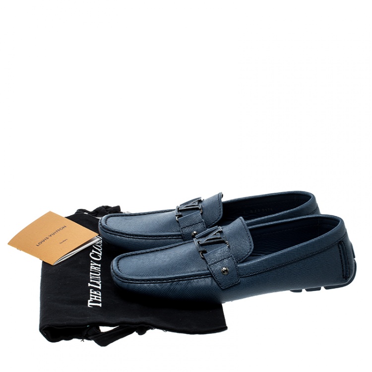 Pre Owned Louis Vuitton Blue Leather Monte Carlo Loafers Size 43