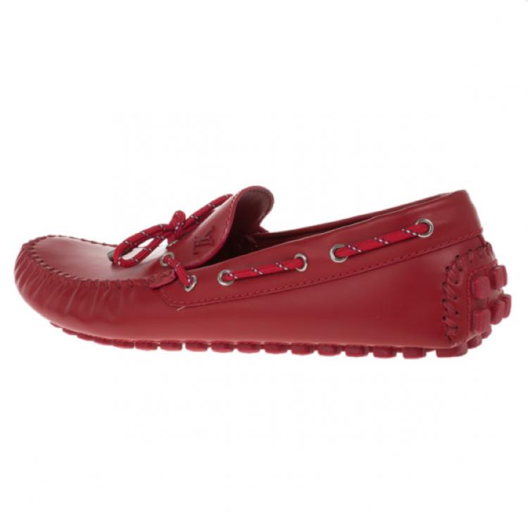 Pre Owned Louis Vuitton Red Leather Arizona Loafers Size 45