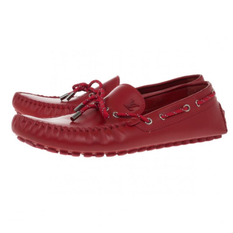 Pre Owned Louis Vuitton Red Leather Arizona Loafers Size 45