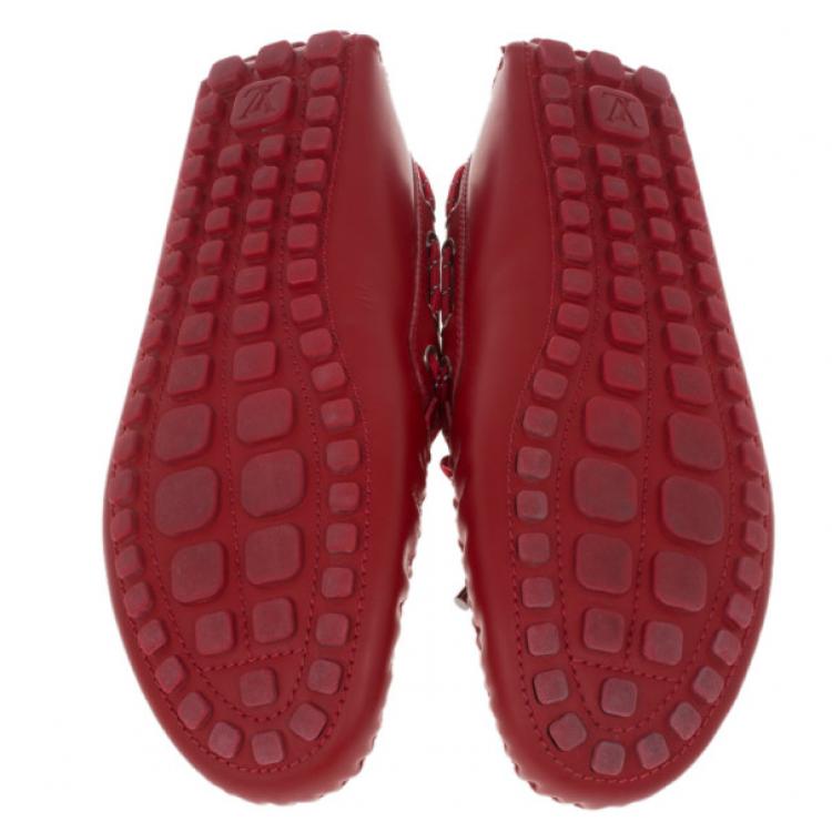 Pre Owned Louis Vuitton Red Leather Arizona Loafers Size 45