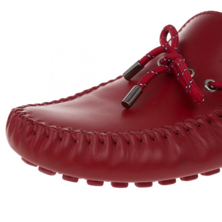 Pre Owned Louis Vuitton Red Leather Arizona Loafers Size 45