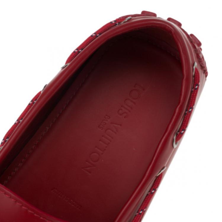 Pre Owned Louis Vuitton Red Leather Arizona Loafers Size 45