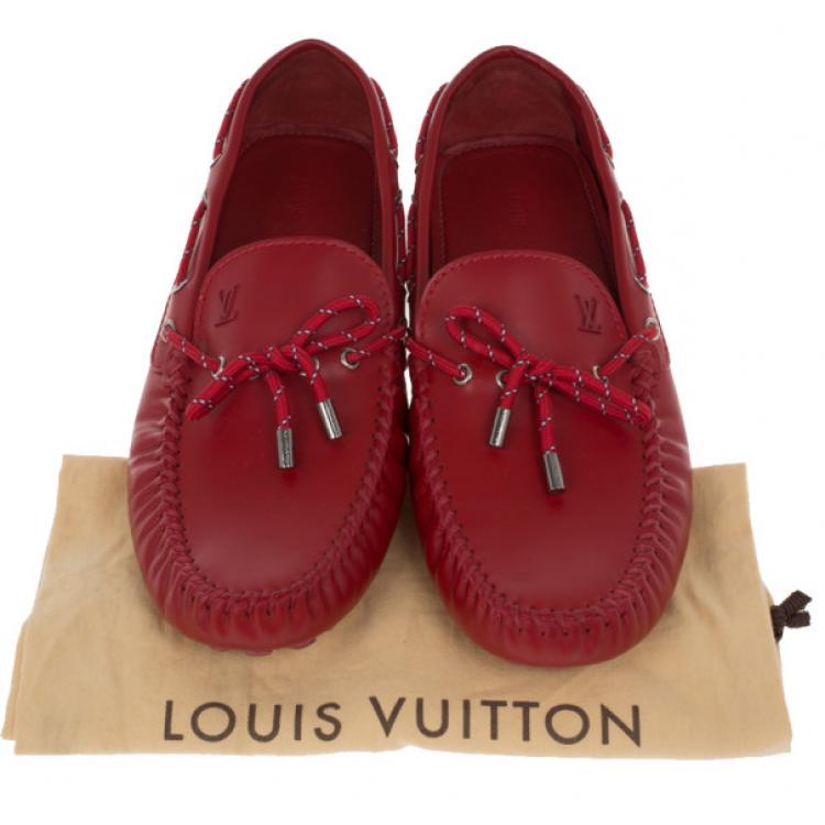 Pre Owned Louis Vuitton Red Leather Arizona Loafers Size 45