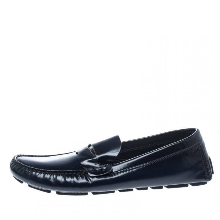 Pre Owned Louis Vuitton Blue Leather Shade Penny Loafers Size 41