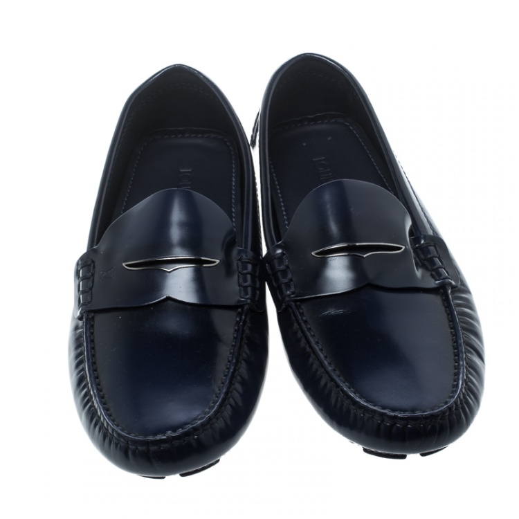 Pre Owned Louis Vuitton Blue Leather Shade Penny Loafers Size 41