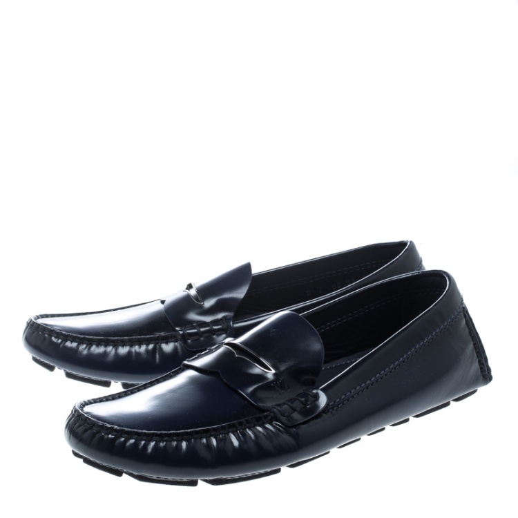 Pre Owned Louis Vuitton Blue Leather Shade Penny Loafers Size 41