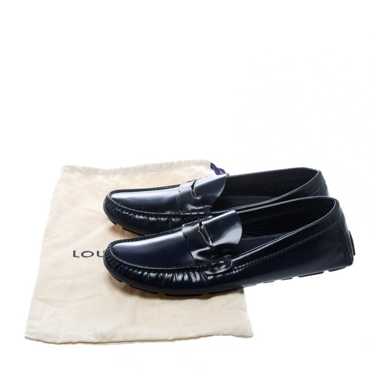Pre Owned Louis Vuitton Blue Leather Shade Penny Loafers Size 41