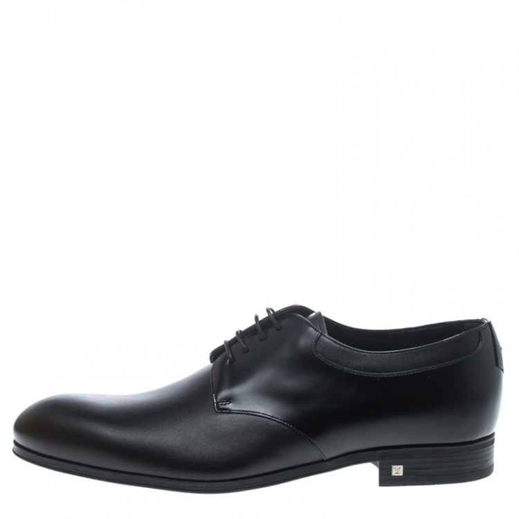 Pre Owned Louis Vuitton Black Leather Lace Up Oxfords Size 41.5