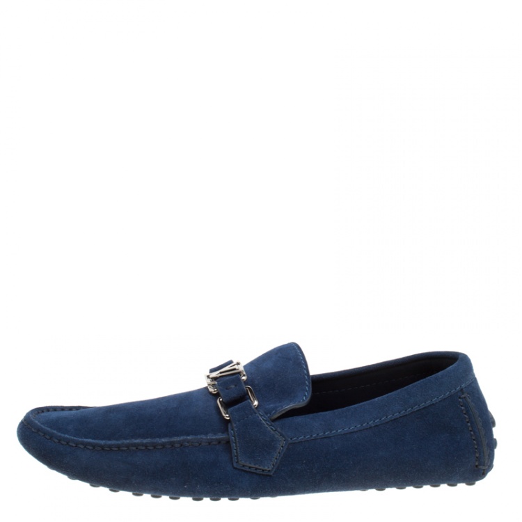 Pre Owned Louis Vuitton Blue Suede Hockenheim Loafers Size 41.5