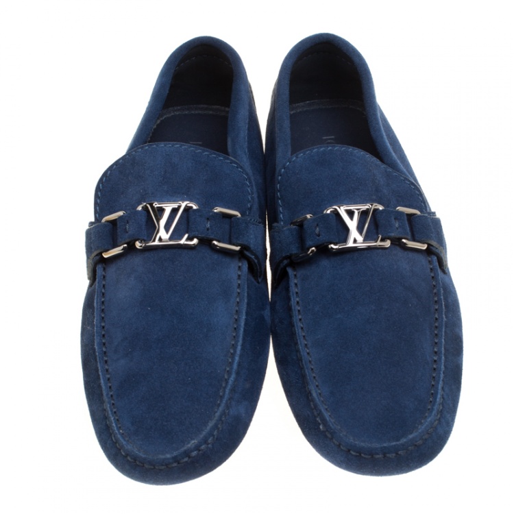 Pre Owned Louis Vuitton Blue Suede Hockenheim Loafers Size 41.5