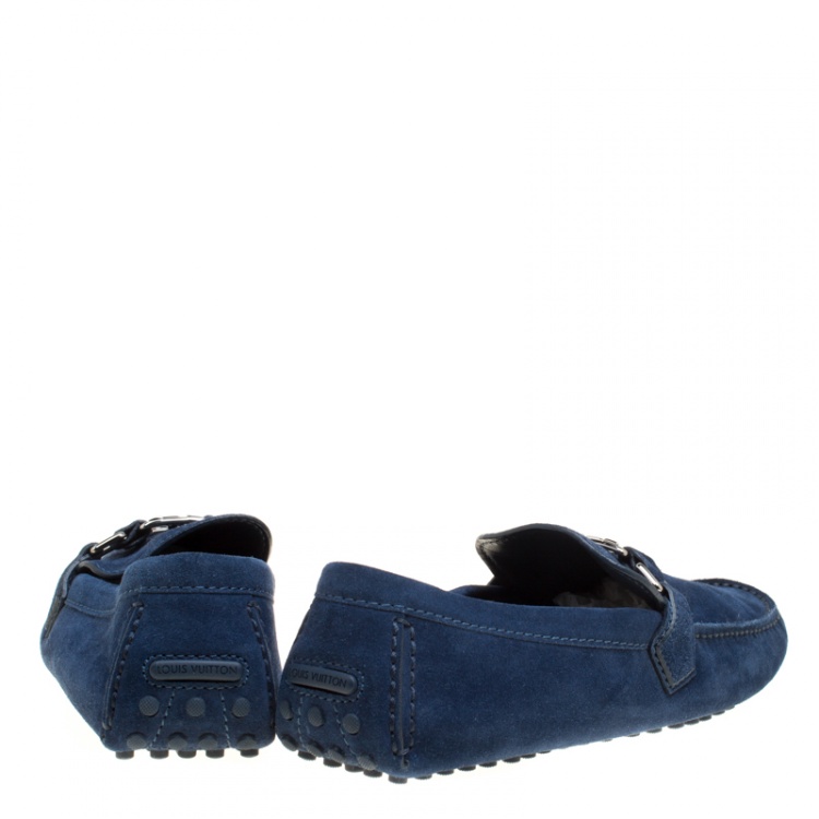 Pre Owned Louis Vuitton Blue Suede Hockenheim Loafers Size 41.5