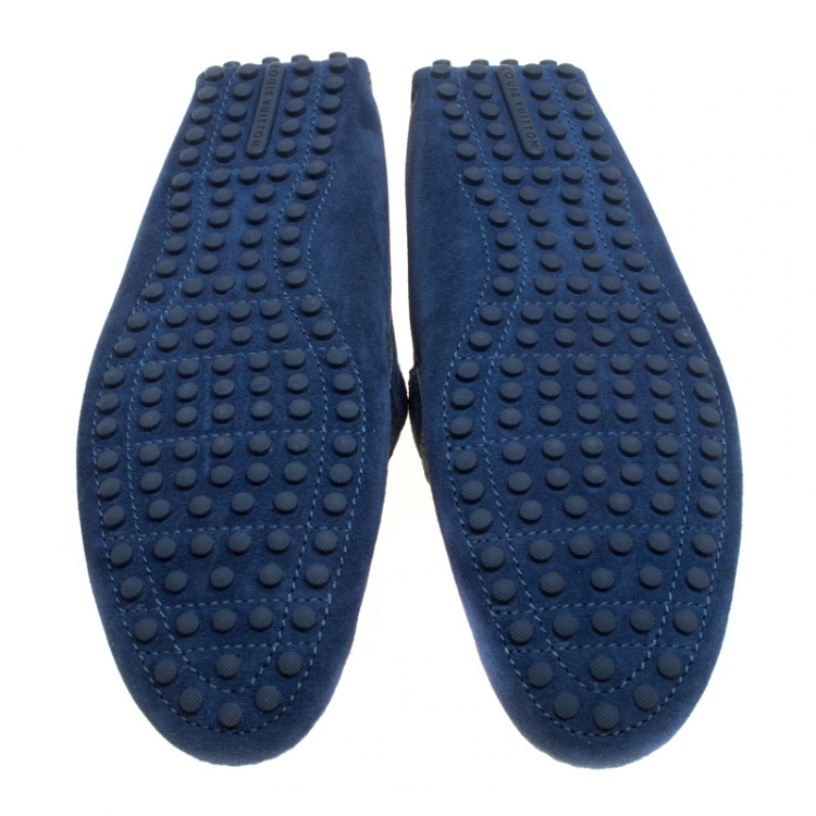 Pre Owned Louis Vuitton Blue Suede Hockenheim Loafers Size 41.5