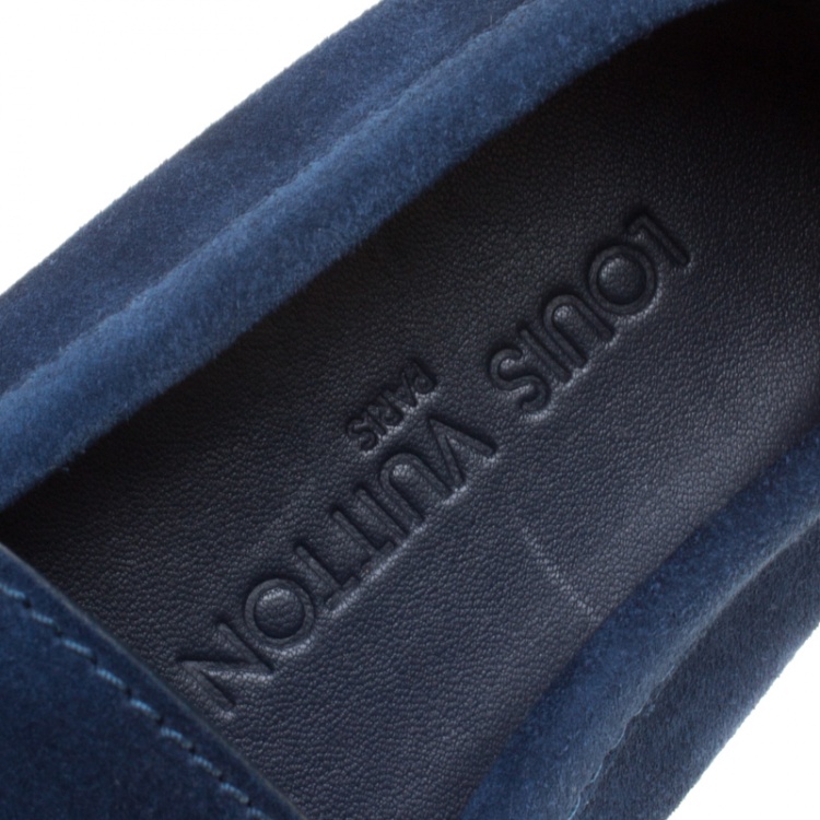 Pre Owned Louis Vuitton Blue Suede Hockenheim Loafers Size 41.5