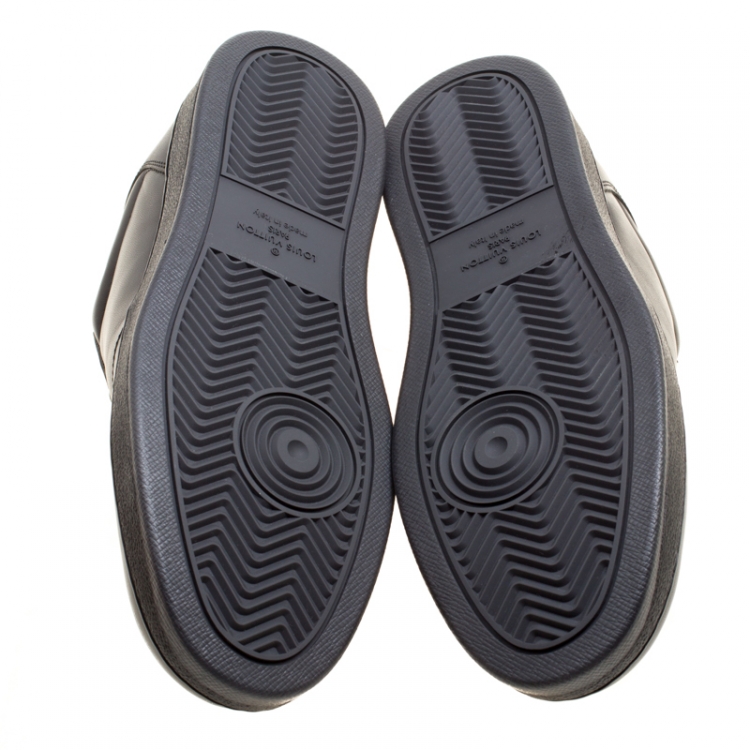 Pre Owned Louis Vuitton Black Leather and Monogram Canvas Rivoli Sneakers Size 41