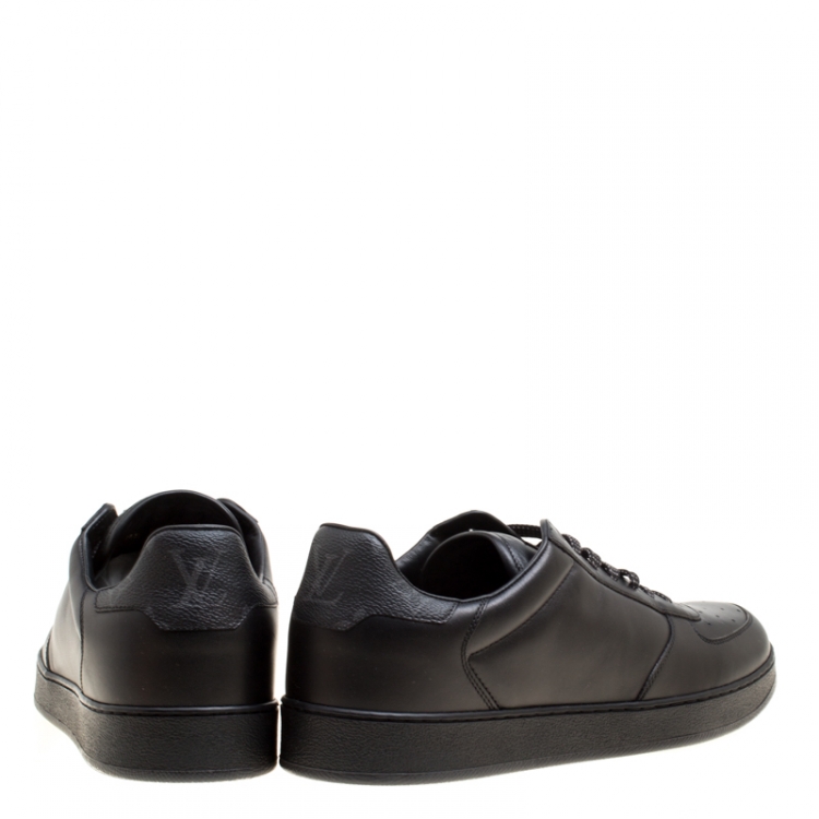 Pre Owned Louis Vuitton Black Leather and Monogram Canvas Rivoli Sneakers Size 41
