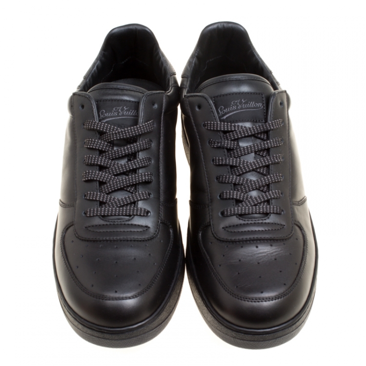 Pre Owned Louis Vuitton Black Leather and Monogram Canvas Rivoli Sneakers Size 41